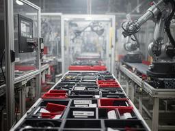 Automotive production line with inspection station and labelled parts trays