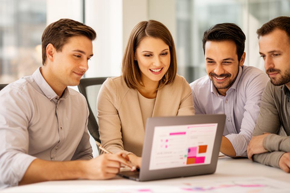 Consultant reviewing resource charts with a operations team in a bright London office