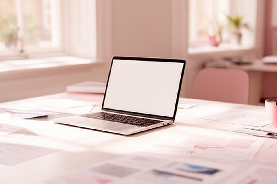 Bright London office desk with papers, laptop screens and a neat consultation space